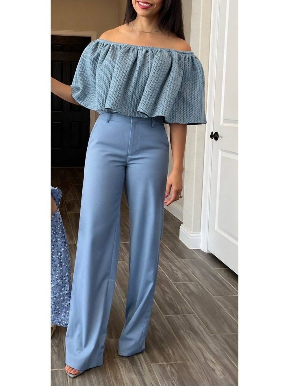 The Kemist Trento Blue Off Shoulder Top & Wide Leg Pants Set UK 8/ US 4